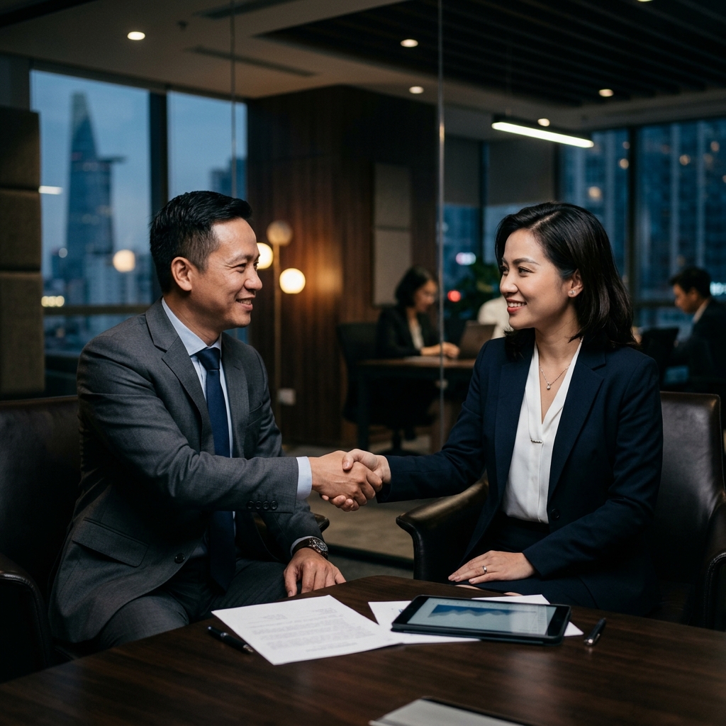 Đội ngũ chuyên gia Quyền Đức trong cuộc họp kinh doanh